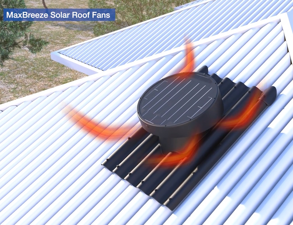 the maxbreeze quietly and efficiently removes hot air from the roof cavity